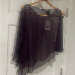 Embellished Sheer Asymmetric Blouse in Plum by Ignite